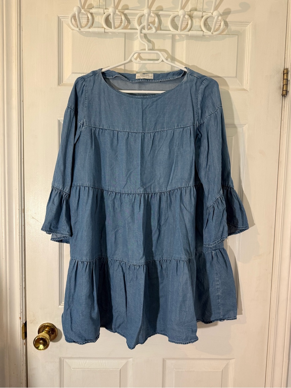 Zara Blue Tiered Denim Style Dress